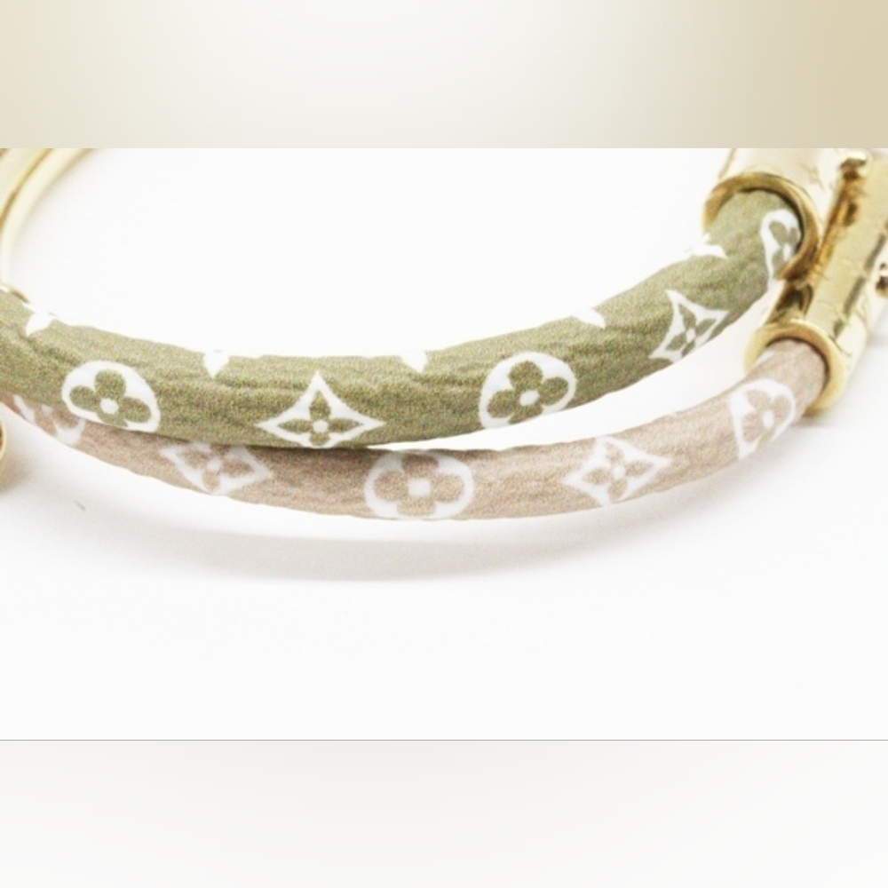 Louis Vuitton 2pc Duogram Khaki Beige Leather Bracelet Set! - Picture 11 of 12
